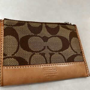 Coach Signature Brown and Tan Card Case